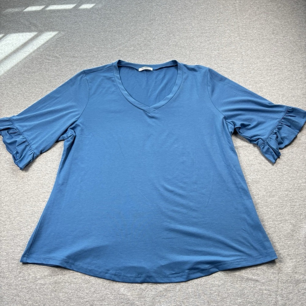 ZEAGOO Women's 2XL Blue VNeck Elbow Sleeve Top Blouse Shirt Ruffles Polyester